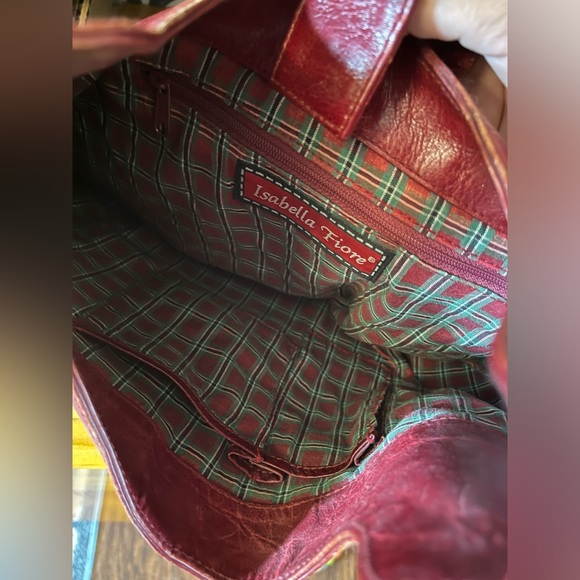 Isabella Fiore Leather Handbag Red Teal Studded Buckle with Magnetic Closure - Picture 10 of 11